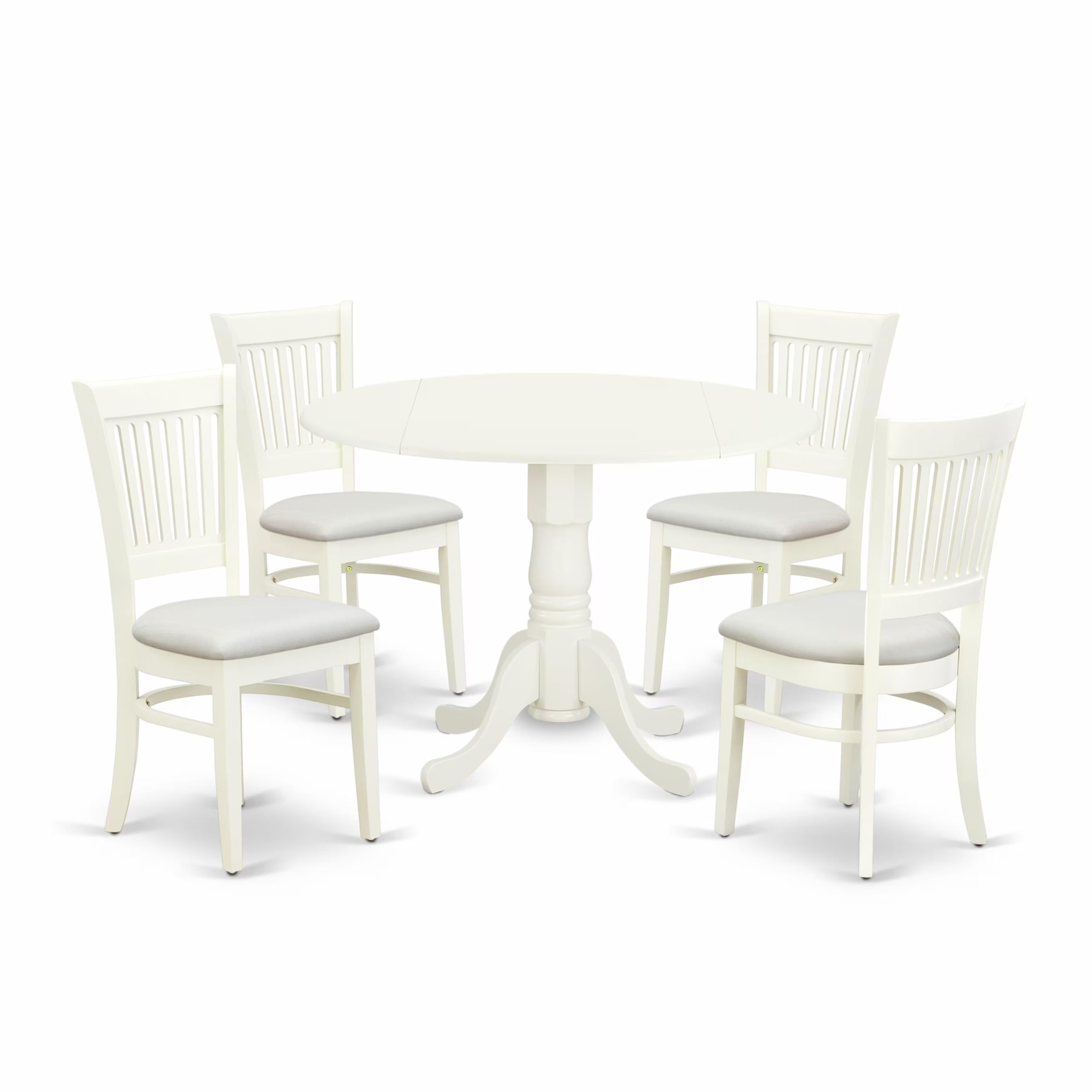 East West Furniture DLVA5-LWH-C Dublin 5 Piece Set for 4 Includes a Round Table with Dropleaf and 4 Linen Fabric Kitchen Dining Chairs, 42x42 Inch