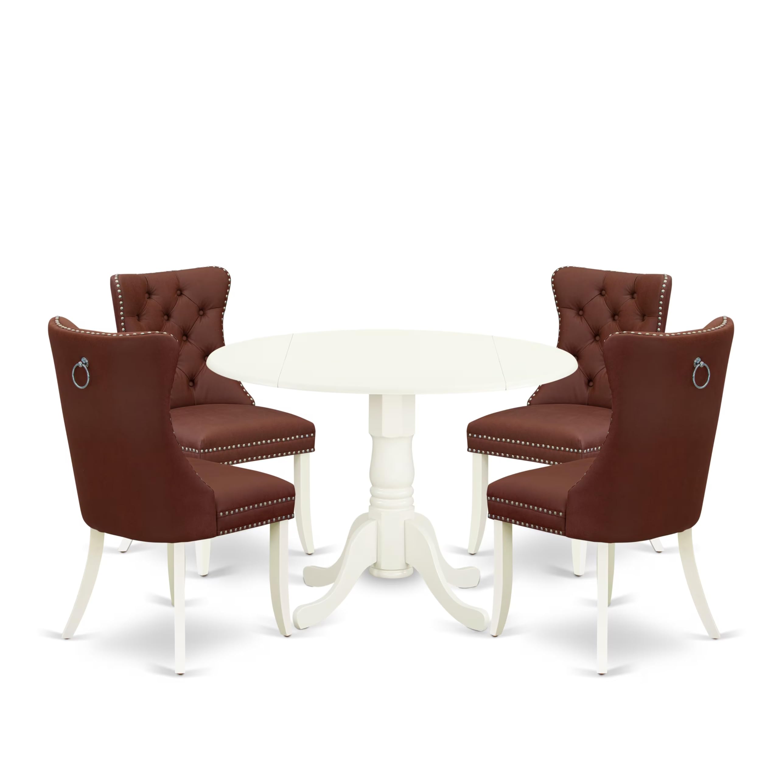 East West Furniture DLDA5-WHI-26 5 Piece Dinette Set for Small Spaces Contains a Round Dining Table with Dropleaf and 4 Upholstered Parson Chairs, 42x42 Inch, linen white