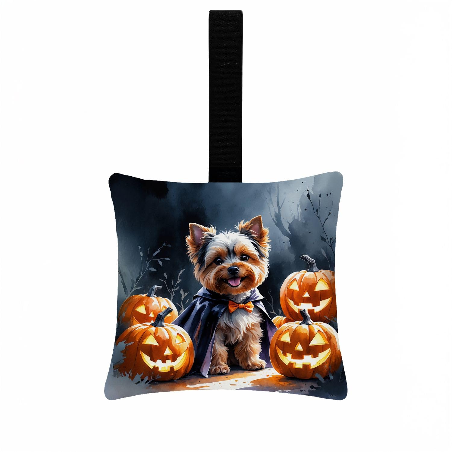 Carolines Treasures Yorkshire Terrier Puppy Halloween Mini Hanging Pillow Ornament 3.5  3.5 Decorative Door-Knob & Tree Hanger, Soft Fabric Cushion