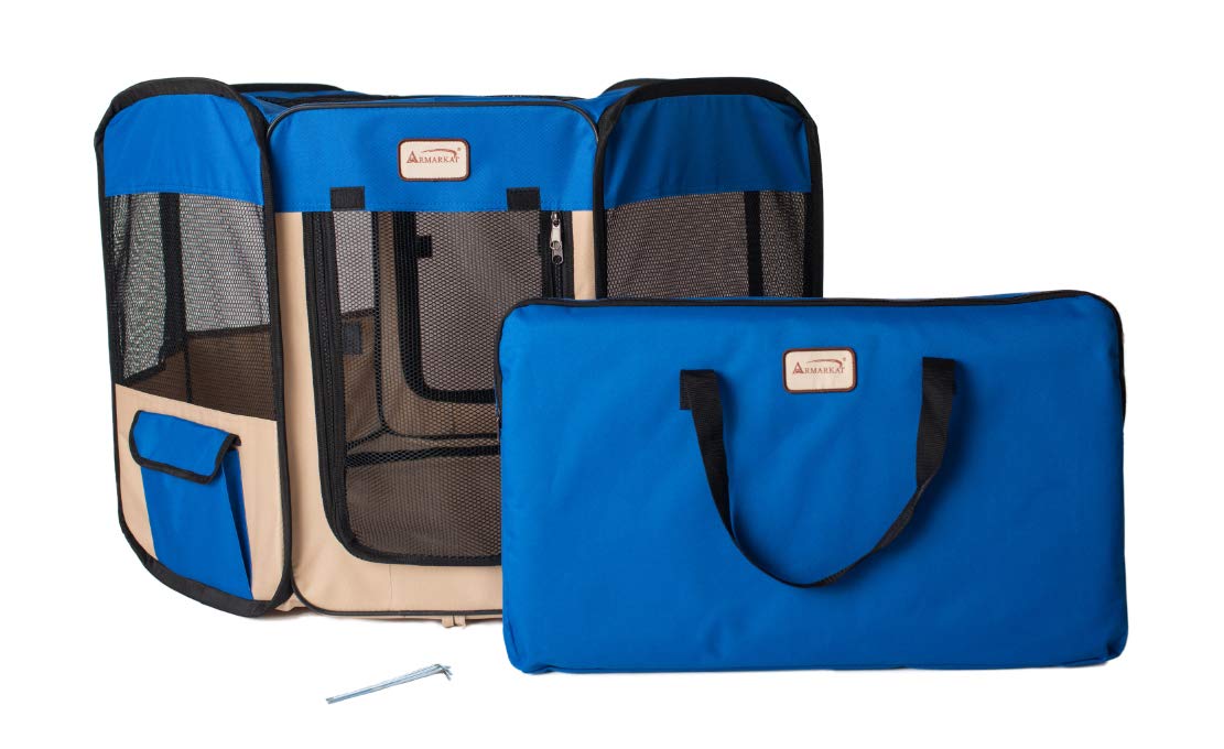 Armarkat Model PP001B-M Portable Pet Playpen in Blue and Beige Combo