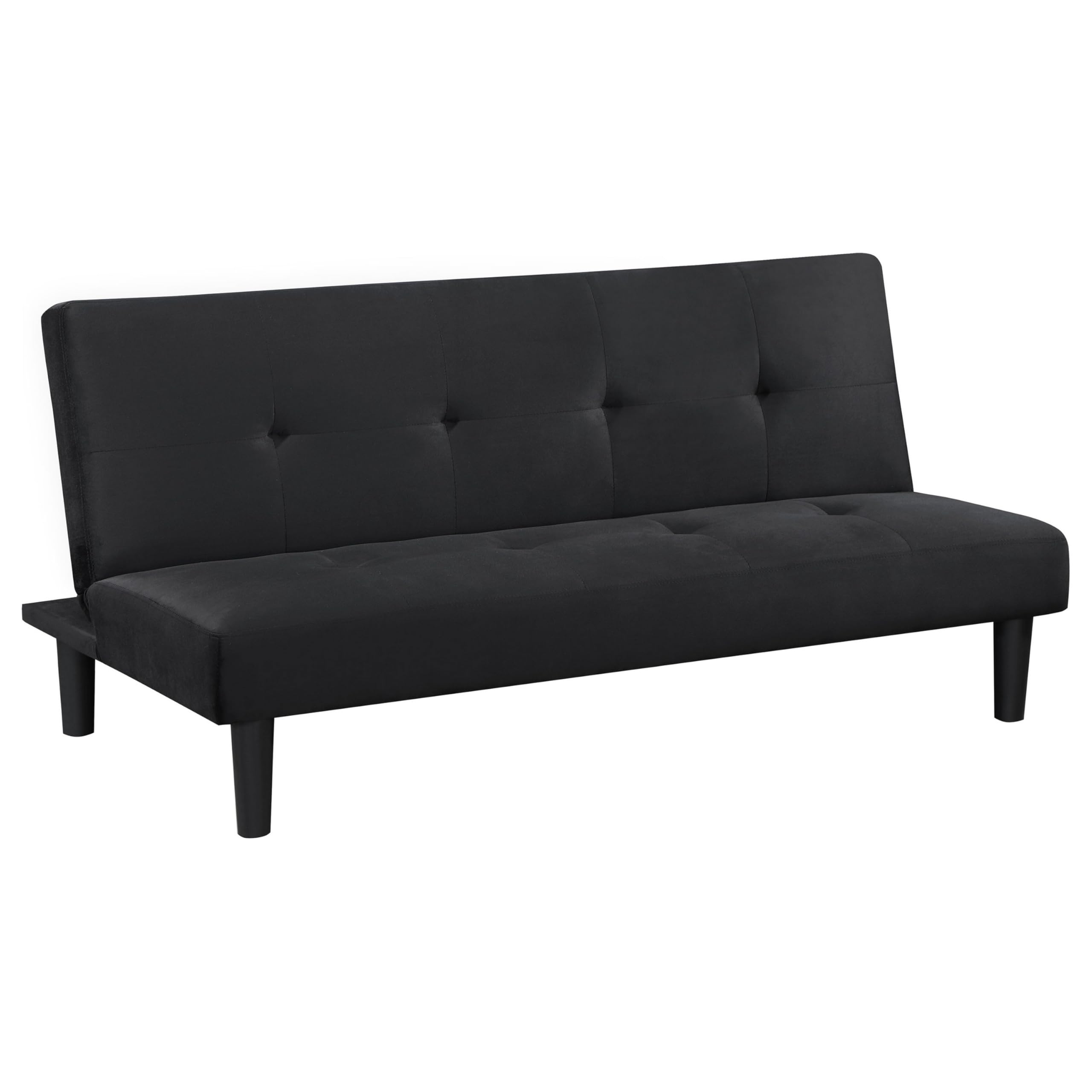 Fordy Futon Convertible Sofa Bed Sleeper Couch, Black Fabric, Foam, 65 Inch