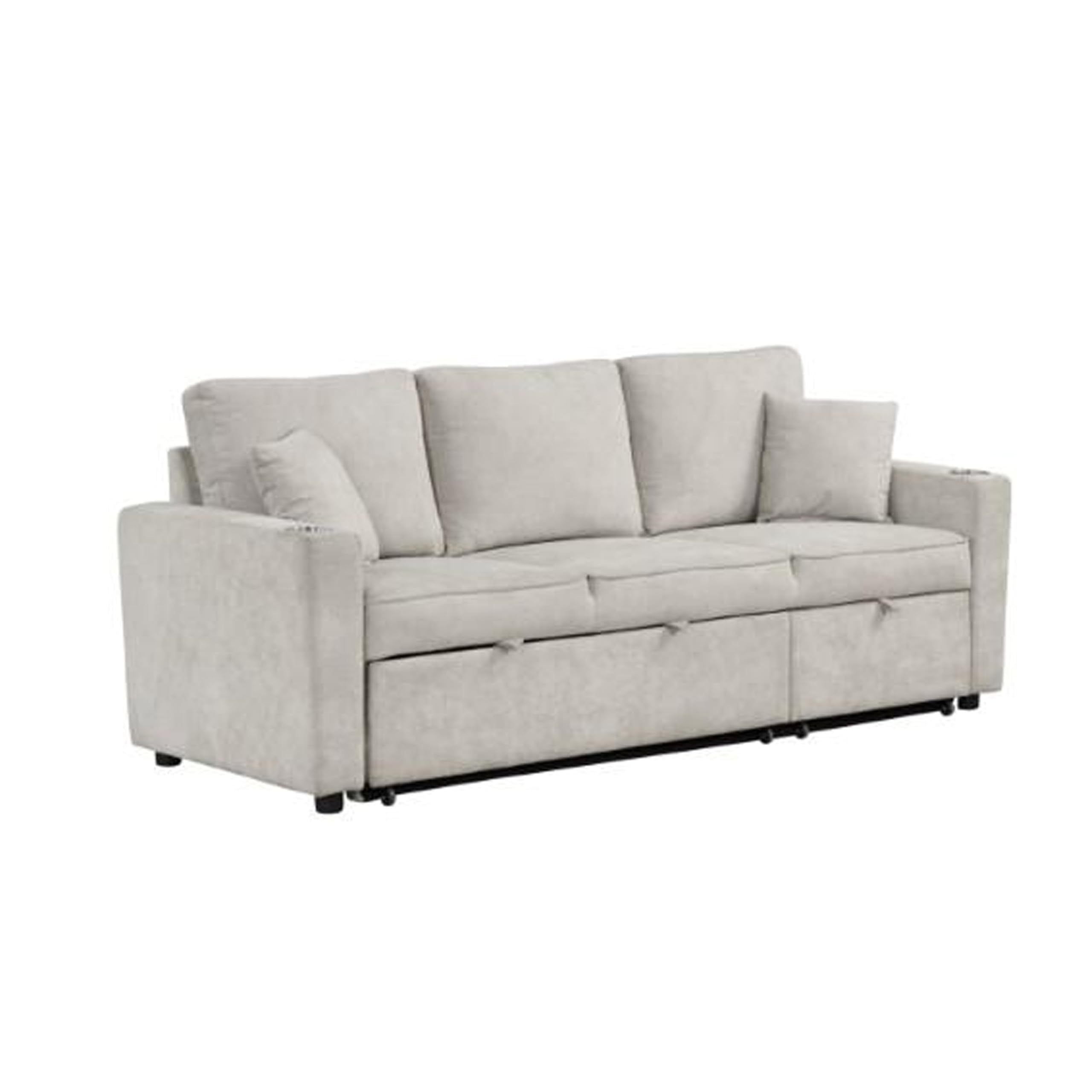 Dily Sleeper Sectional Sofa with Pull Out Bed and 2 Pillows, Beige