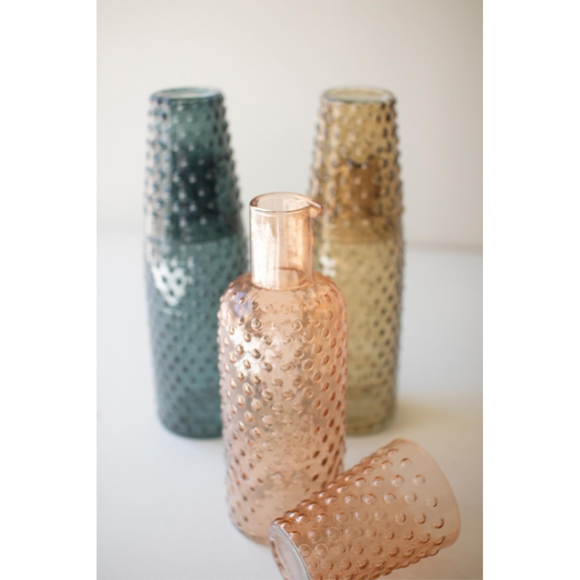 SET OF THREE BUBBLE GLASS CARAFES W TUMBLER - ONE EACH
