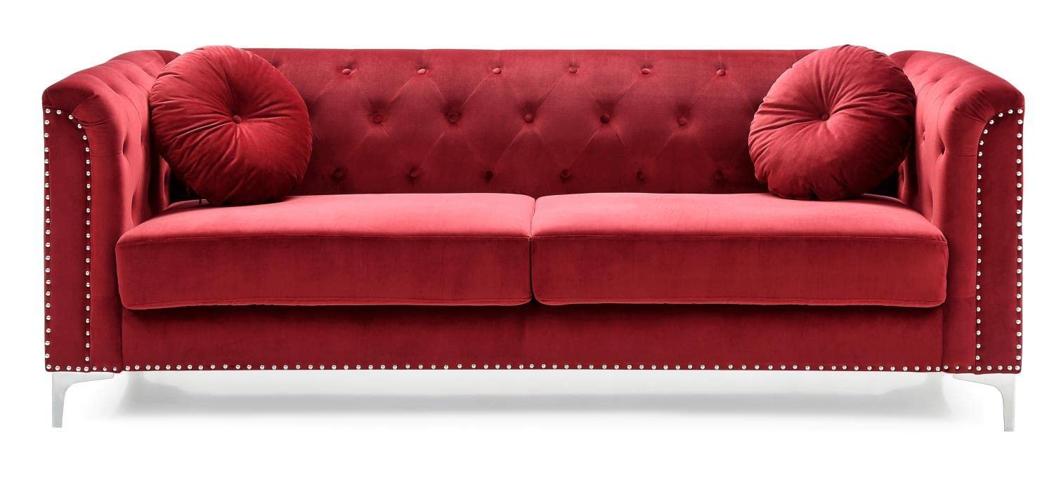 Pompano 83 in. Burgundy Tufted Velvet Loveseat with 2-Throw Pillow