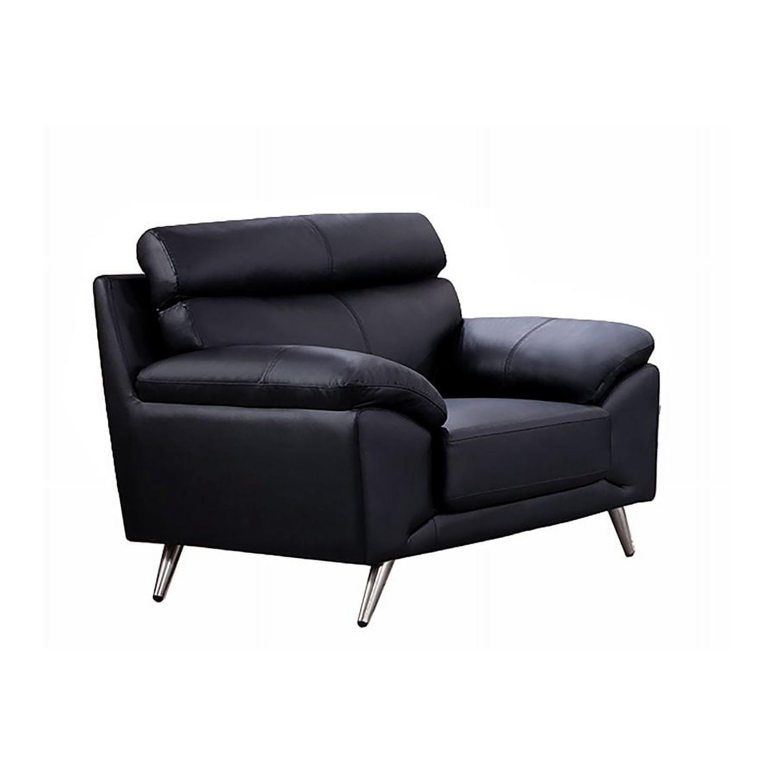 Justin Accent Chair, Black Top Grain Leather, Foam Cushions, Steel Legs