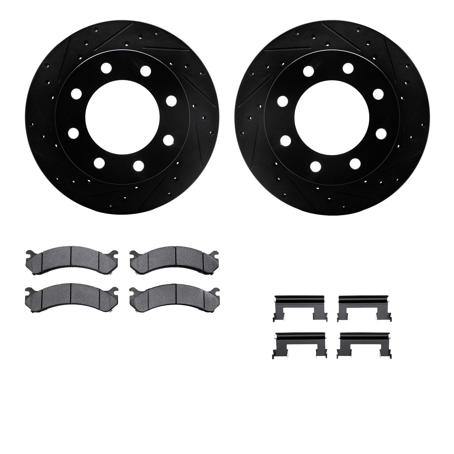 R1 Concepts Drilled and Slotted Black Disc Brake Rotor Set with Semi-Met Pads and Hardware WHYH1-48036