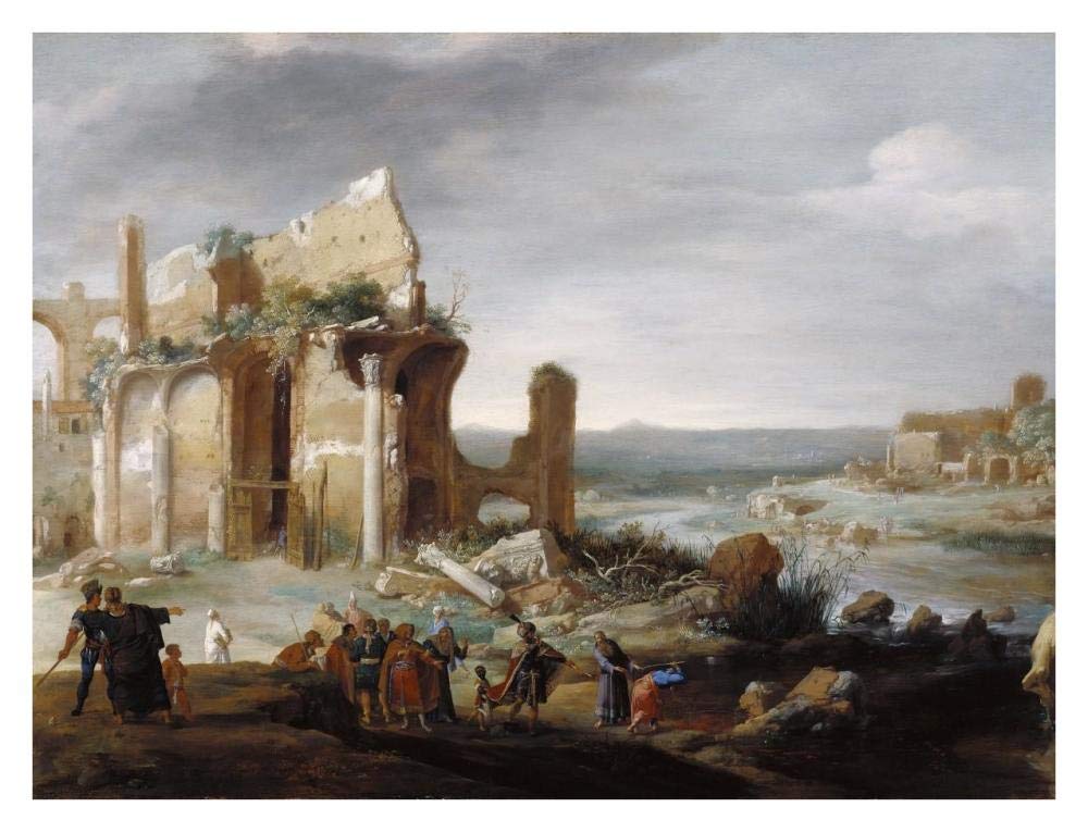 Moses and Aaron Changing the Rivers of Egypt to Blood-Paper Art-34x26”