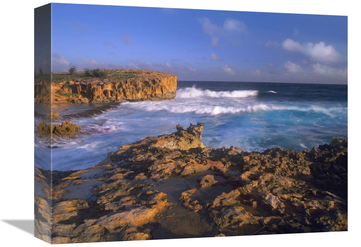 Pacific Ocean waves and cliffs at Keoneloa Bay, Kauai, Hawaii-Canvas Art-16x12”