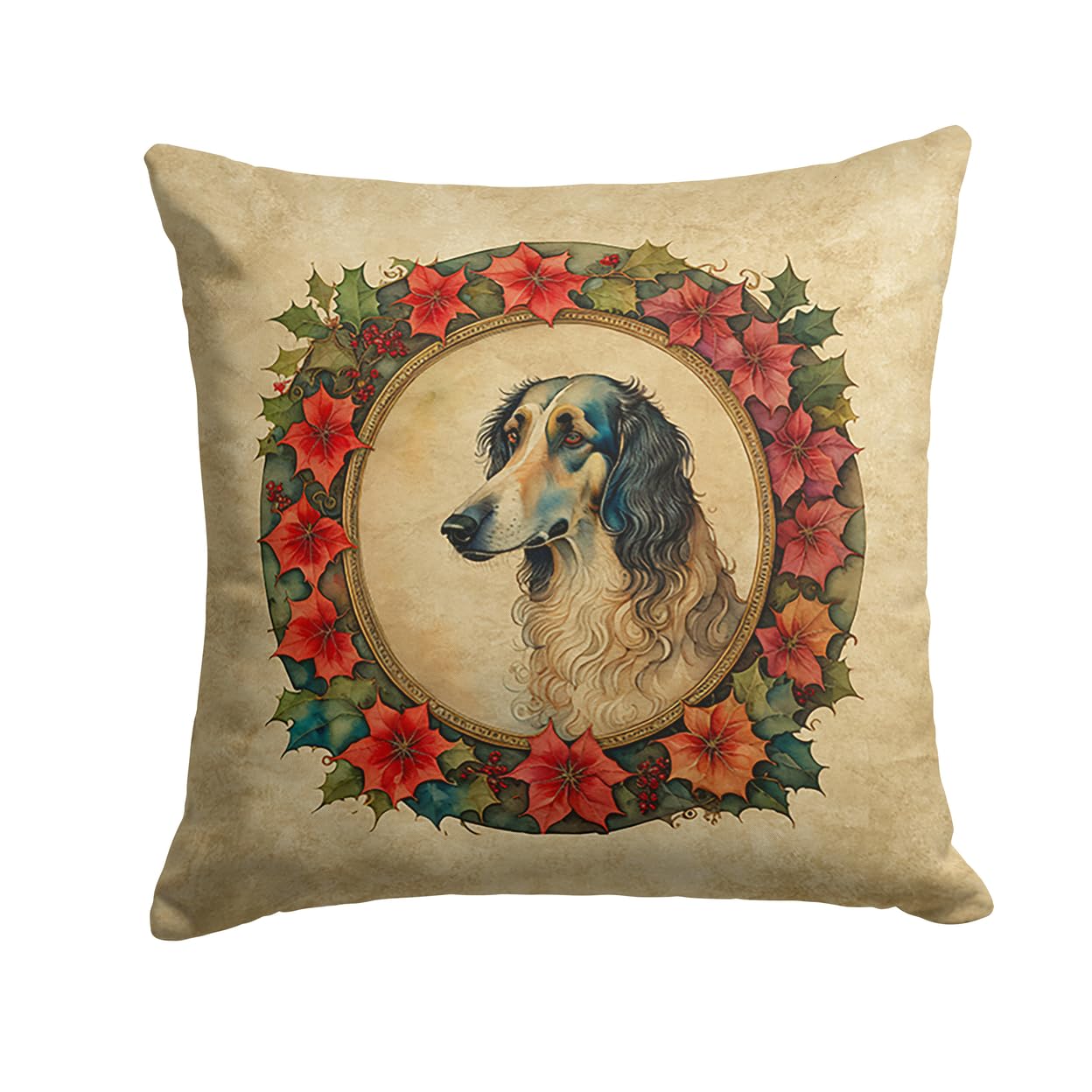 Borzoi Christmas Flowers Throw Pillow