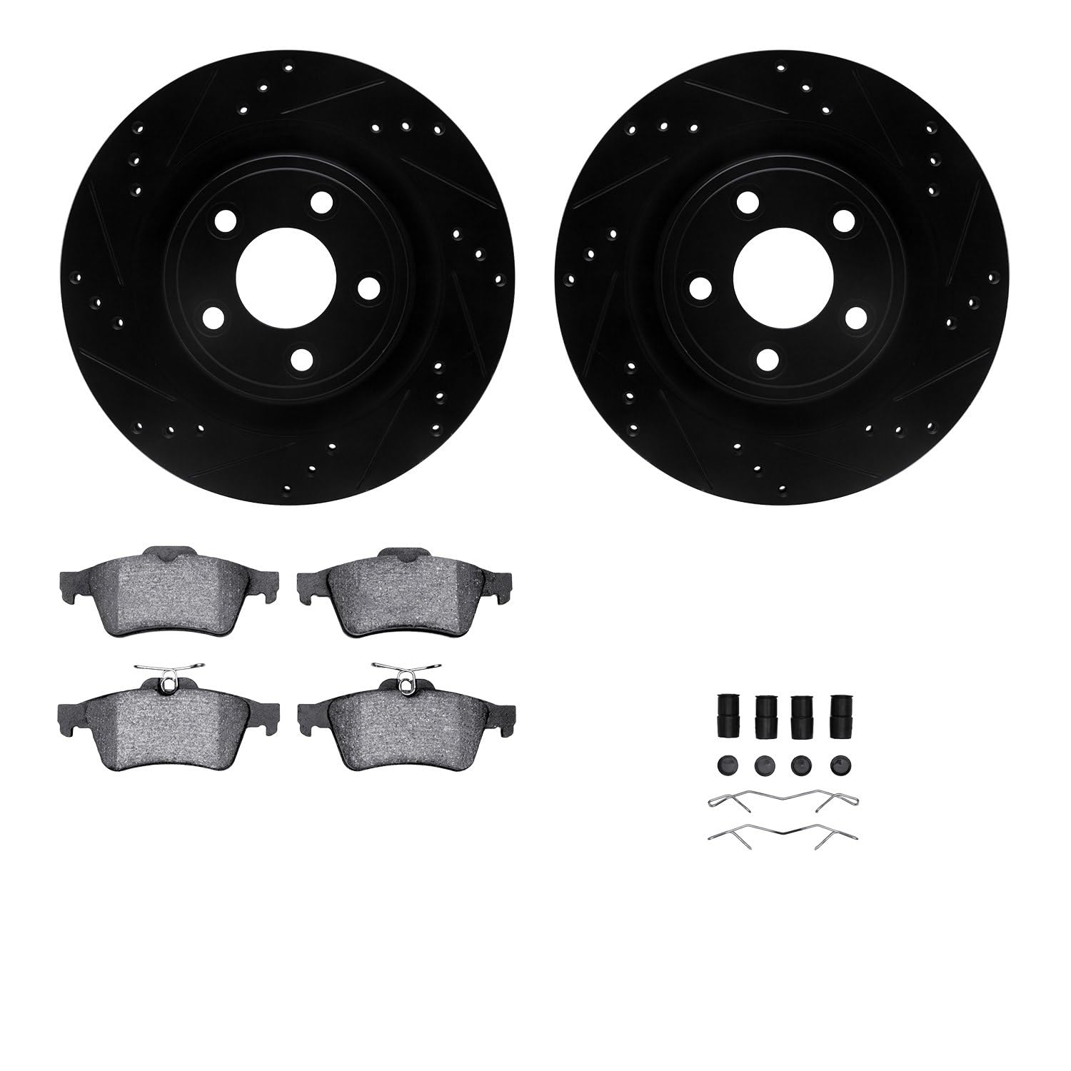 R1 Concepts Drilled and Slotted Black Disc Brake Rotor Set with Semi-Met Pads and Hardware WHYH1-20015