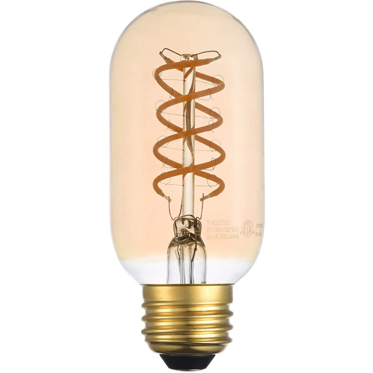 LED Decorative Helix vertical 2000K nostaligic filament 6 watts 300 lumens amber tint T14 light bulb
