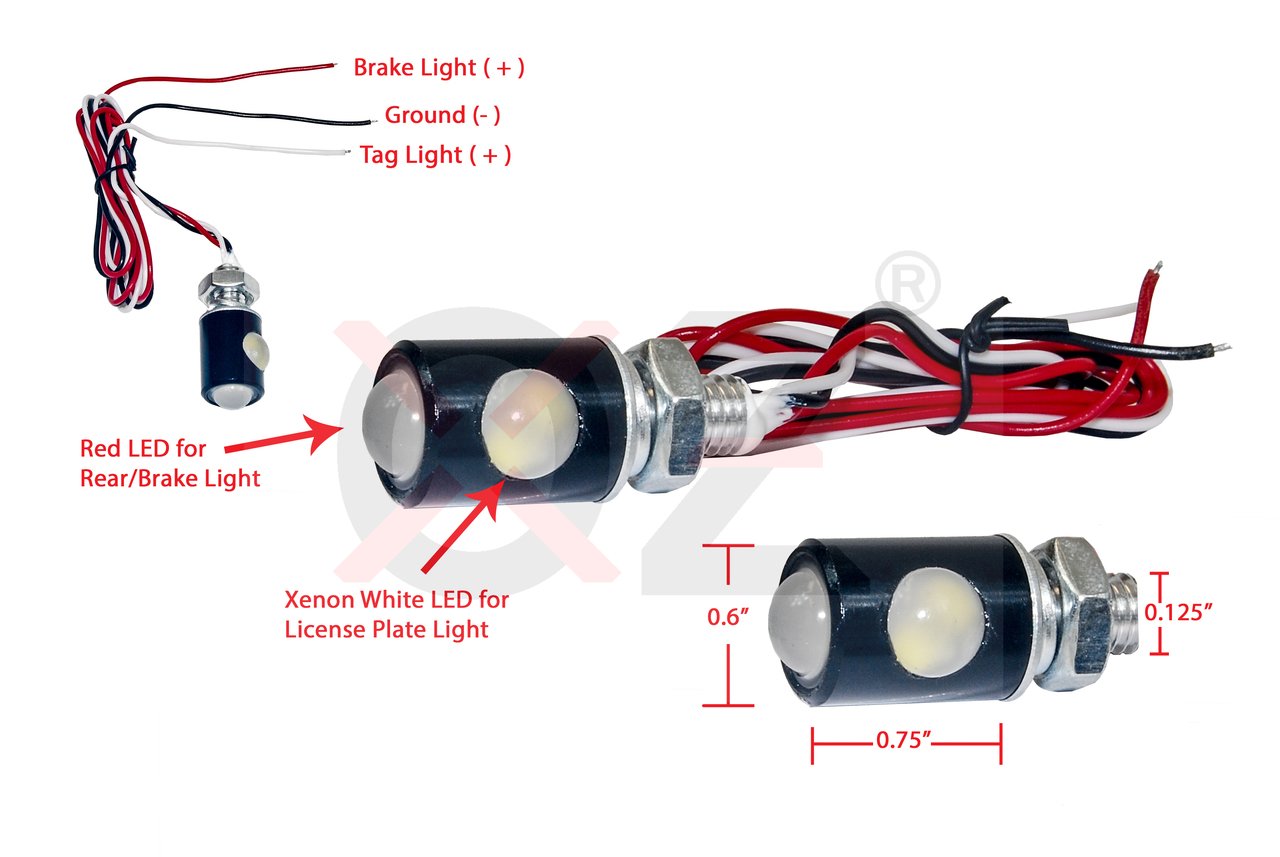 Black Dual LED Tag Lights License Plate Bolts OZ-USA Xenon White Red LED for motorcycle ATV car 4x4 offroad trucks