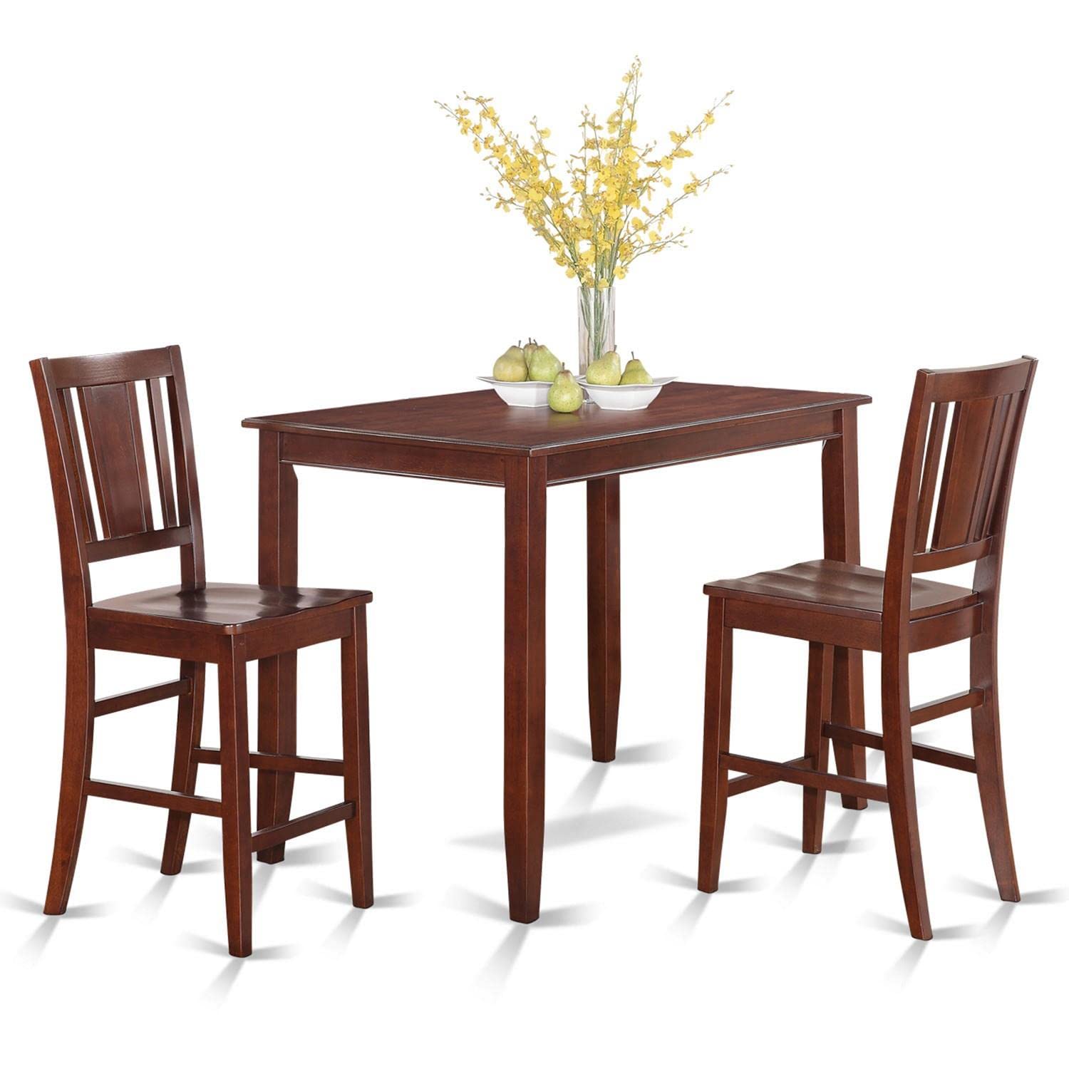 East West Furniture BUCK3-MAH-W Buckland 3 Piece Counter Height Set Contains a Rectangle Kitchen Table and 2 Dining Room Chairs, 30x48 Inch