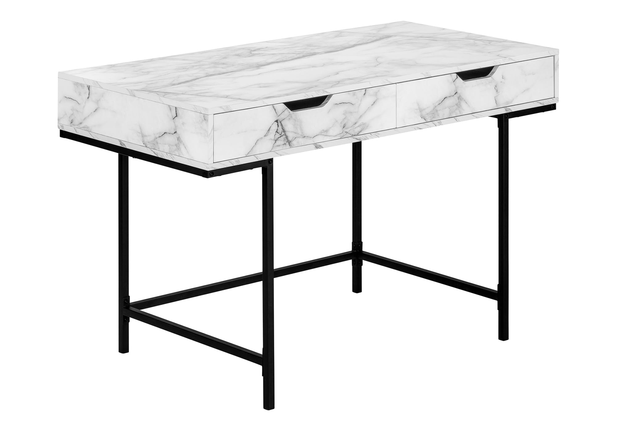 Monarch Specialties I 7558 Computer Desk, Home Office, Laptop, Storage Drawers, 48' L, Work, Metal, Laminate, White Marble Look, Black, Contemporary, Modern