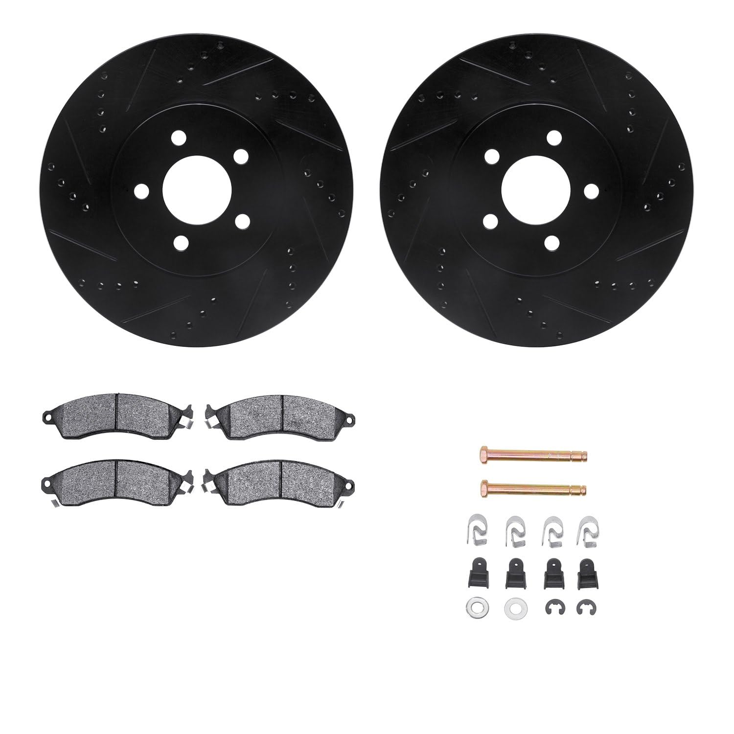 R1 Concepts Drilled and Slotted Black Disc Brake Rotor Set with Semi-Met Pads and Hardware WHYH1-54064