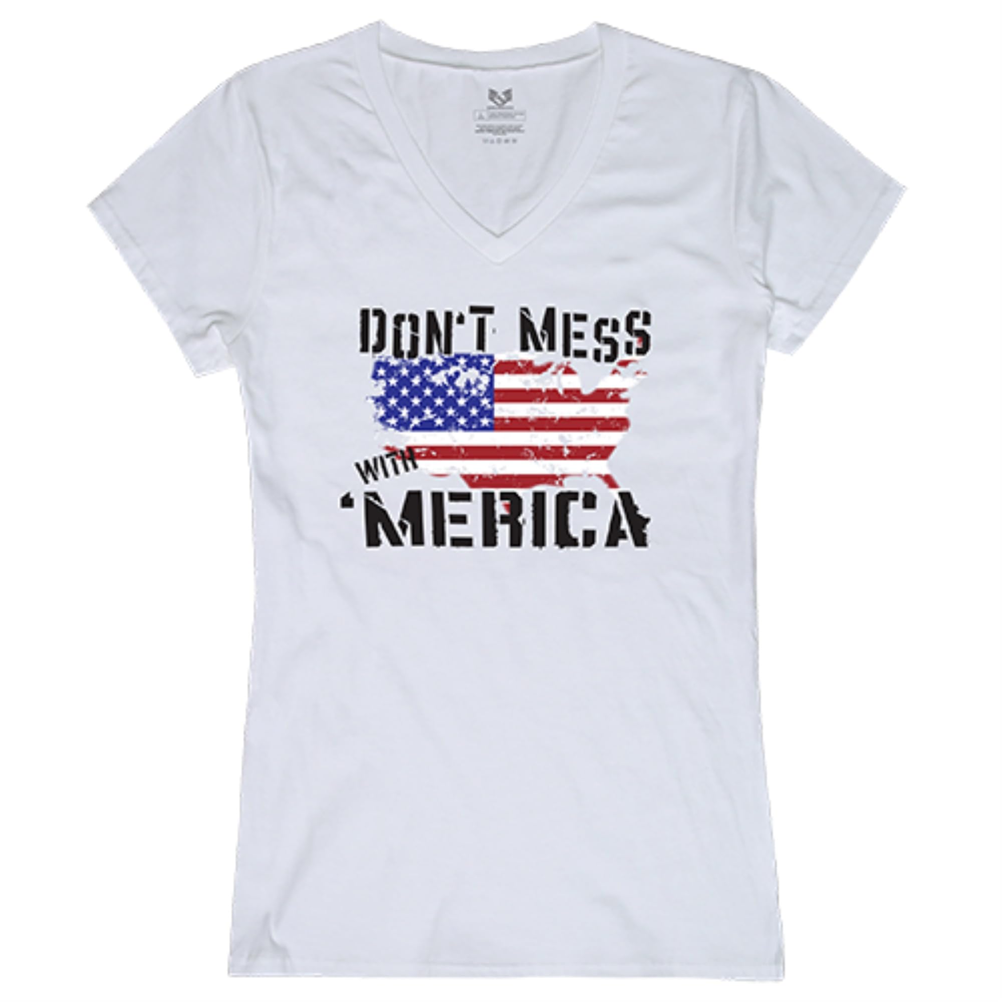 Graphic V-Neck, Dt Mess with Am, White, L