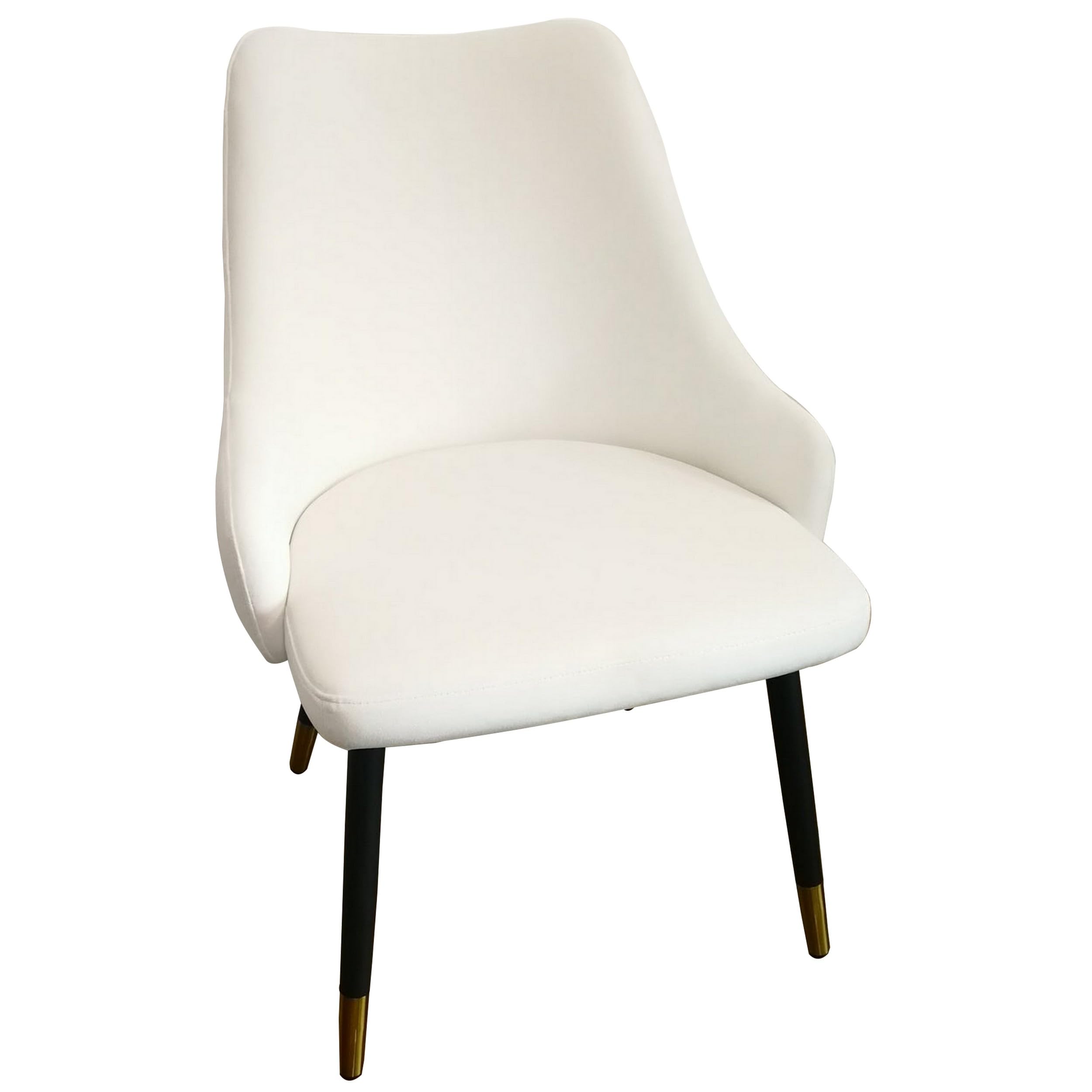 Zini 25 Inch Cushioned Dining Chair, Set of 2, White, Black, Gold Metal
