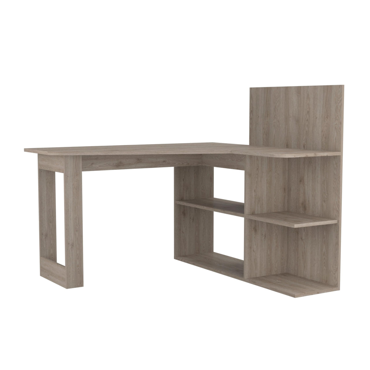 Tuhome Masai Writing Computer Desk, Five Open Shelves -Light Gray
