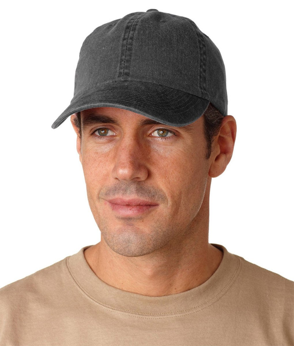 EP101 | ESSENTIALS PIGMENT DYED- Pigment Dyed, Garment Washed Cotton Twill, Six Panel, Low Profile Cap with hook and loop closure. - BLACK