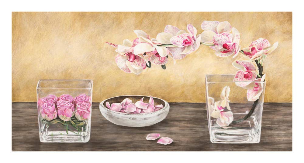 Orchids and Roses Arrangement-Paper Art-26x14”