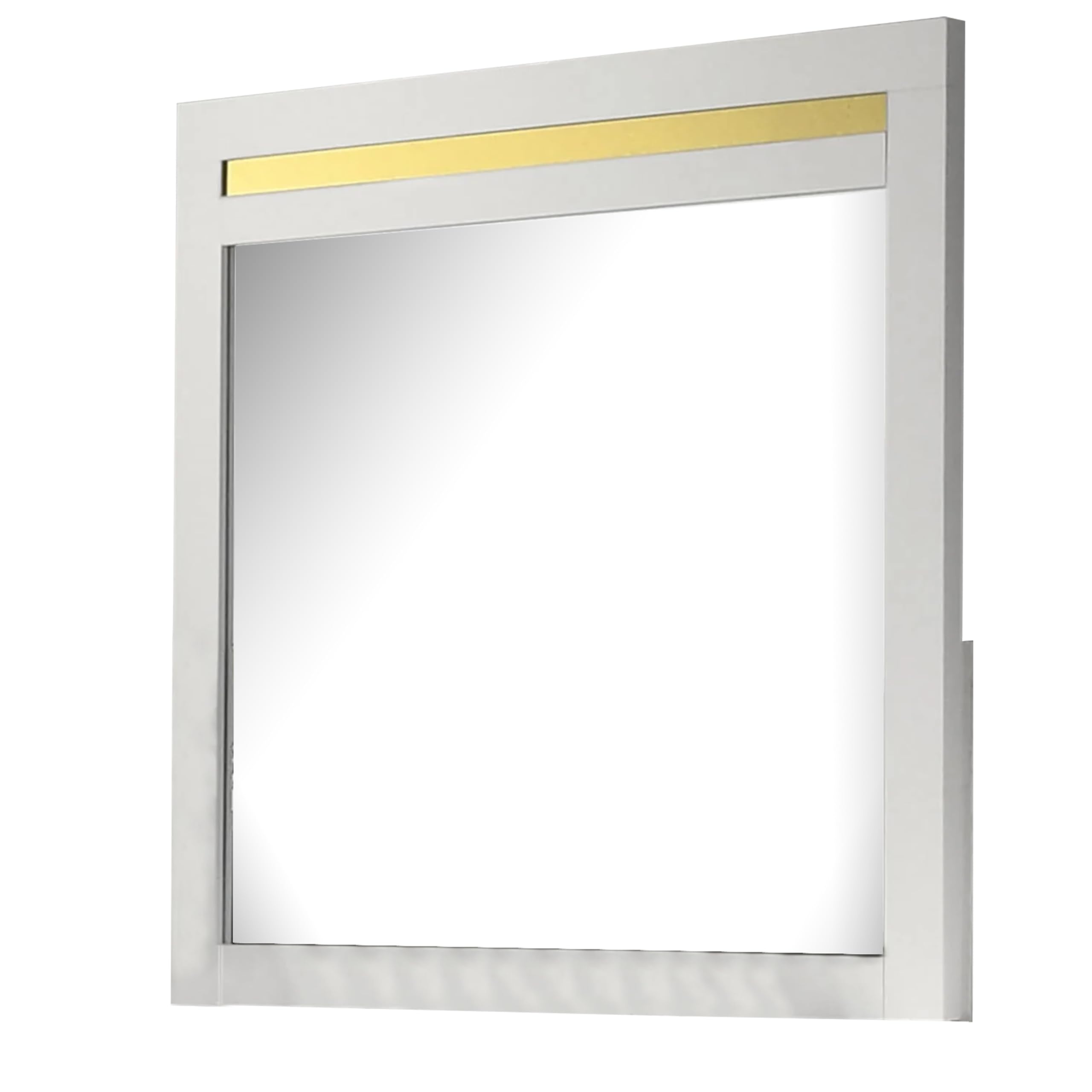 Yoki 41 Inch Dresser Mirror, Modern Glam White with Gold Acrylic Accents