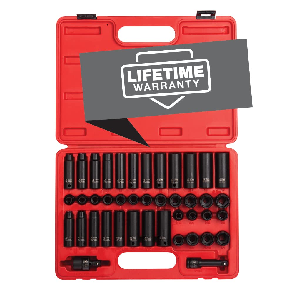 Sunex 3342, 3/8 Inch Drive Master Impact Socket Set, 42-Piece, Sae/Metric, 5/16 Inch - 3/4 Inch, 8Mm - 19Mm, Standard/Deep, Cr-M