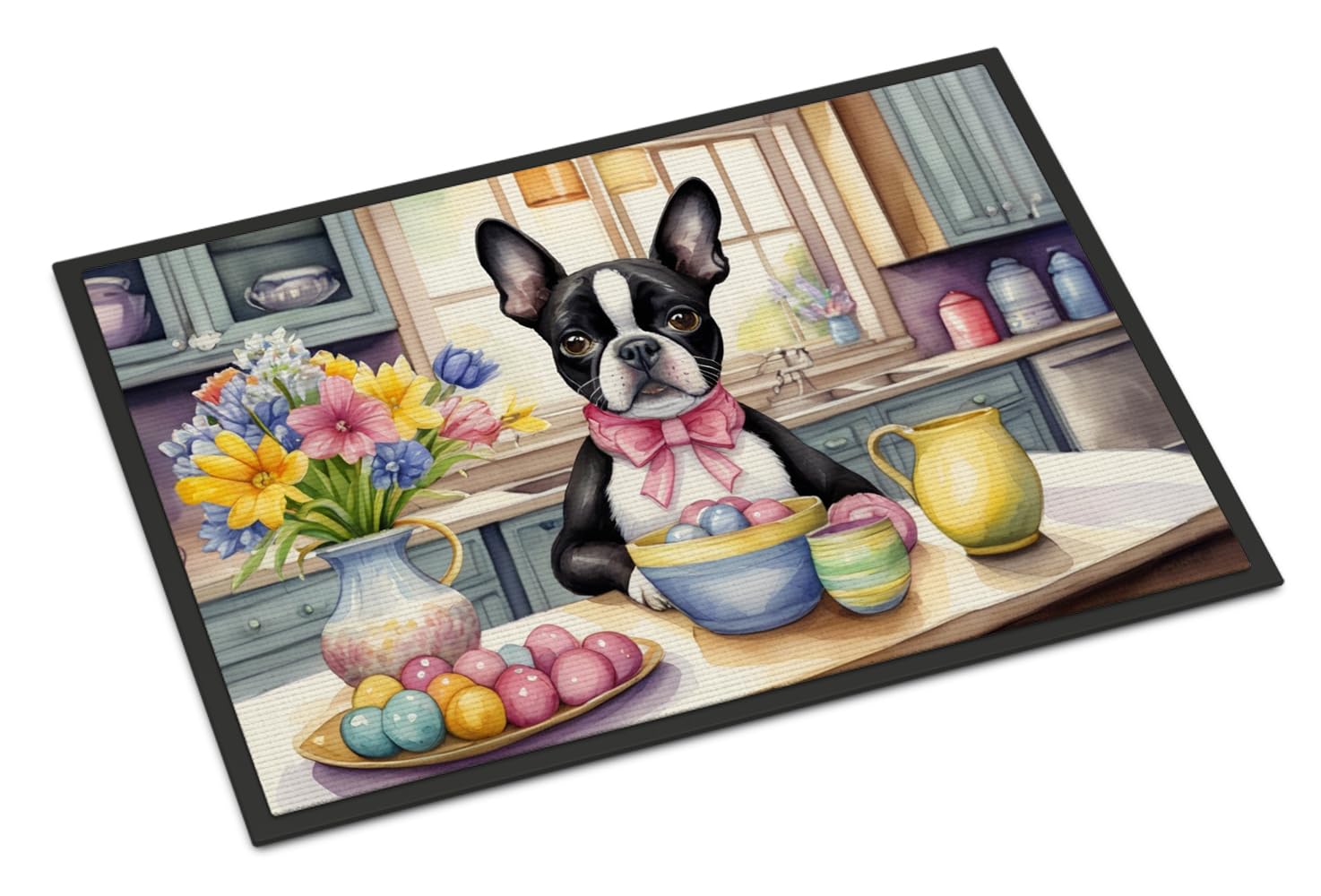 Carolines Treasures DAC6772MAT Decorating Easter Boston Terrier Doormat Front Door Mat Indoor Outdoor Rugs for Entryway, Non Slip Washable Low Pile, 18H X 27W