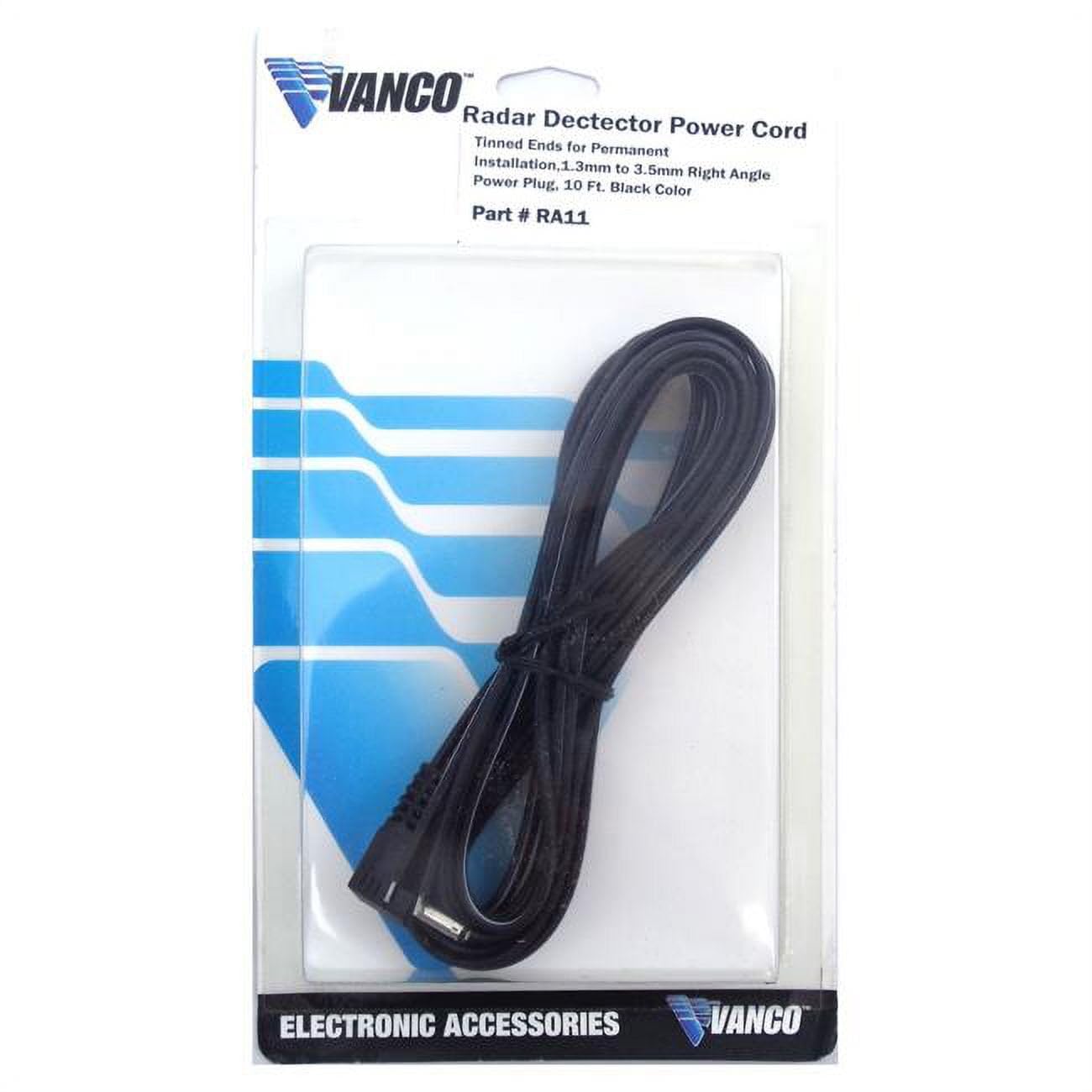 VANCO -  10 DIRECT WIRE POWER CORD WITH 1.3MM RIGHT ANGLE PLUG - TINNED WIRE ENDS