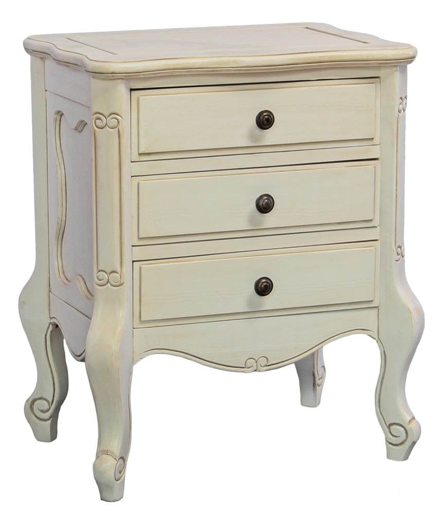 Windsor Carved Wood Three Drawer Table - Antique White