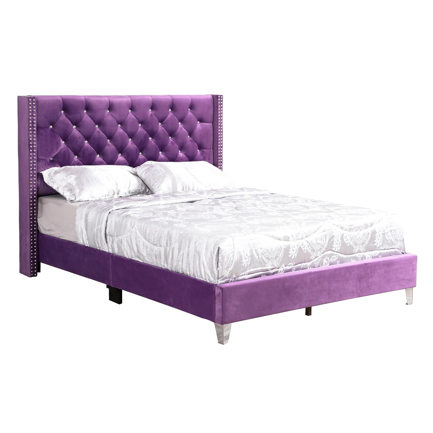 Julie Purple Tufted Upholstered Low Profile Queen Panel Bed