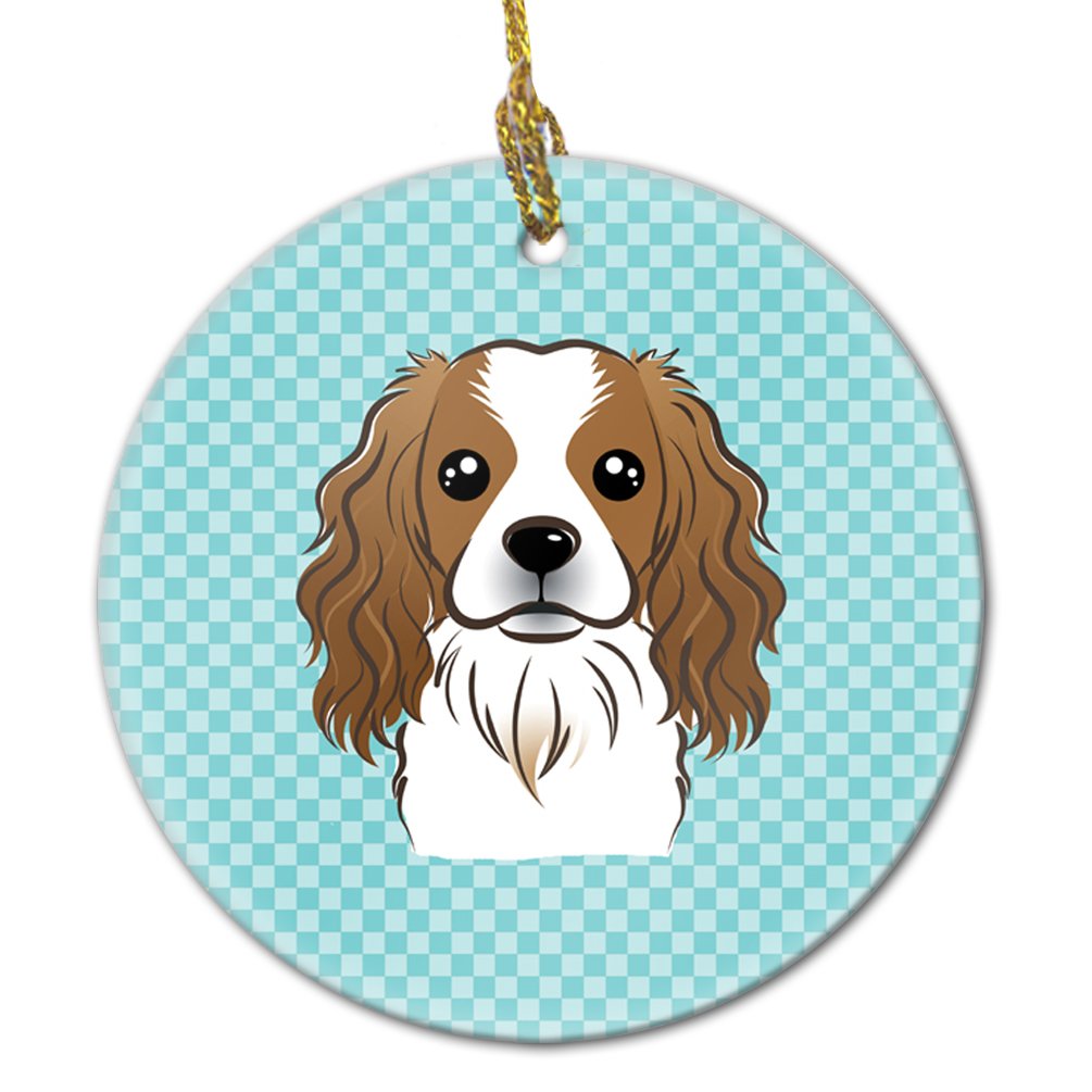 Carolines Treasures Checkerboard Blue Cavalier Spaniel Ceramic ornaments