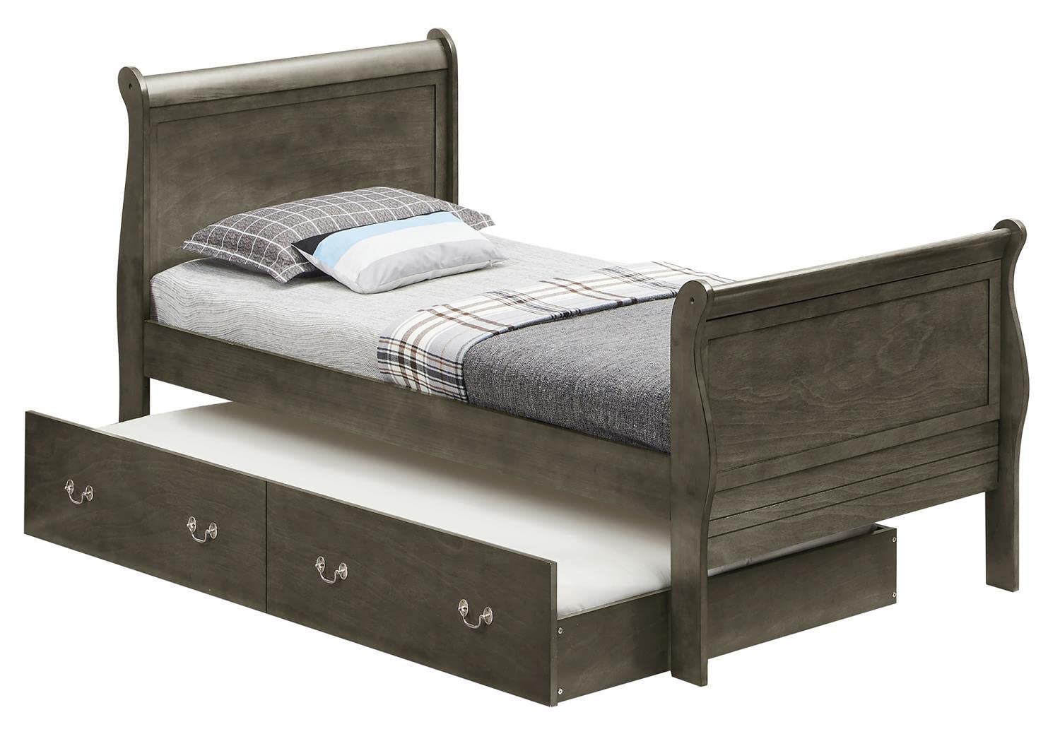 Louis Philippe Gray Twin Trundle Bed with Trundle