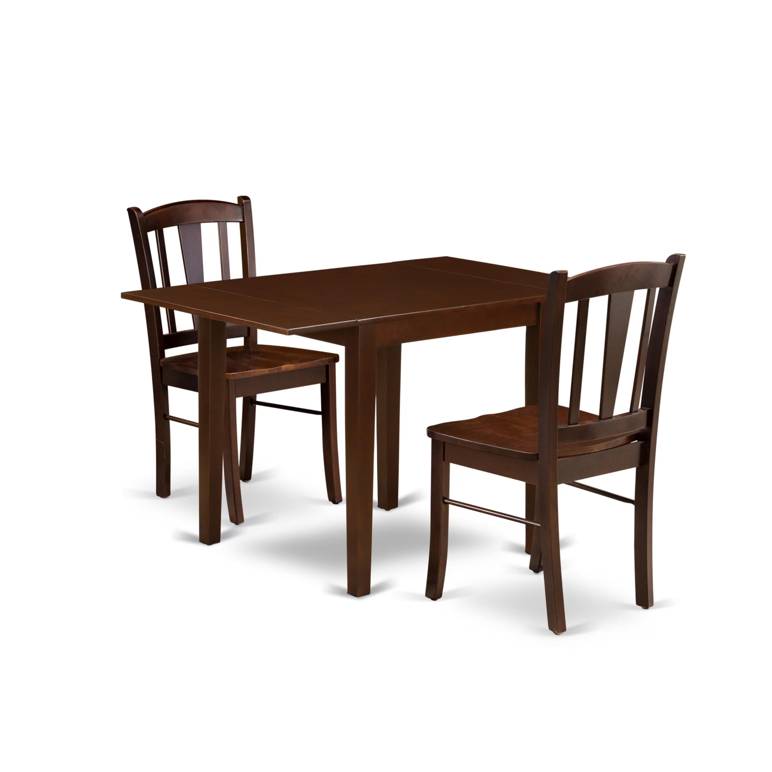 NDDL3-MAH-W - 3-Piece Kitchen Table Set- 2 Dining Chair with Wooden Seat and Slatted Chair Back - Dropleafs Kitchen Dining Table - Mahogany Finish
