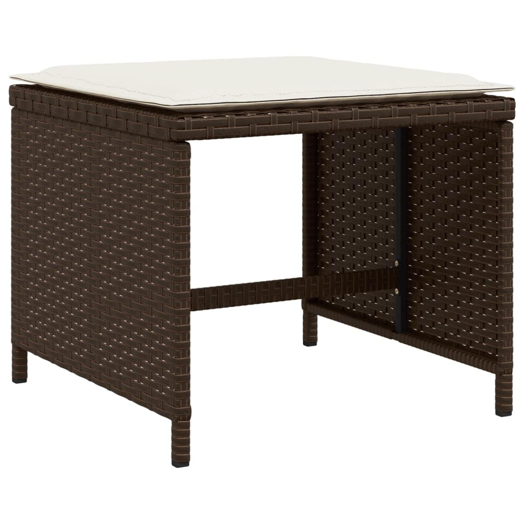 vidaXL Patio Stools with Cushions 4 pcs Brown 15.7x15.7"x13.8" Poly Rattan"
