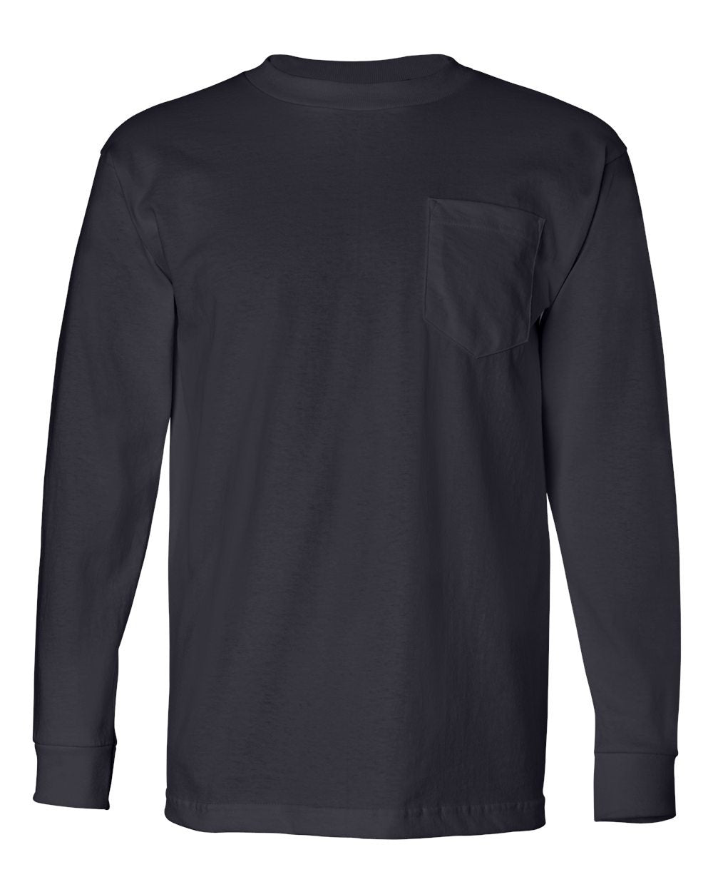 Bayside USA-Made Long Sleeve T-Shirt with a Pocket - Navy, S