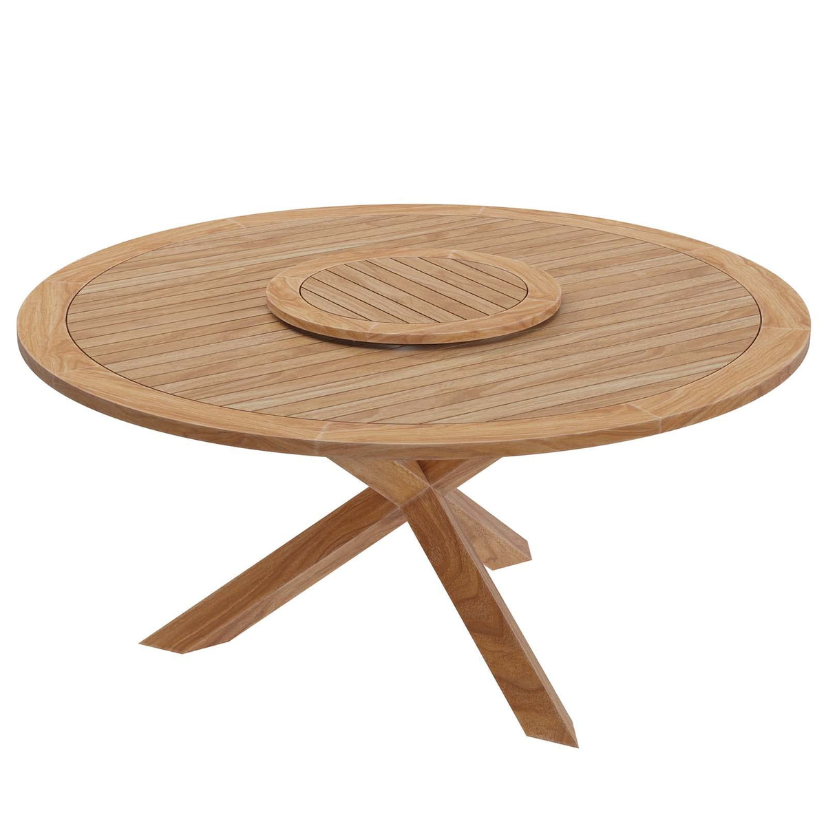 Modway Wellspring Outdoor Patio Round Teak Wood 63' Dining Table In Natural