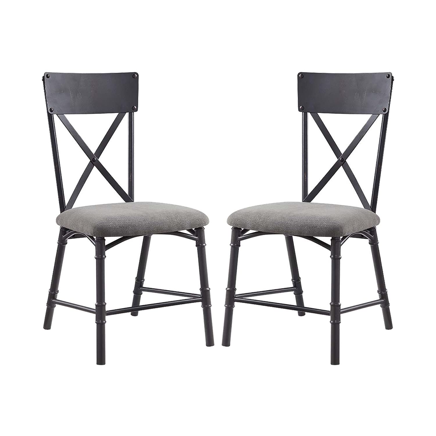 ACME Edina Side Chair (Set-2), Gray Fabric, Oak & Sandy Black Finish