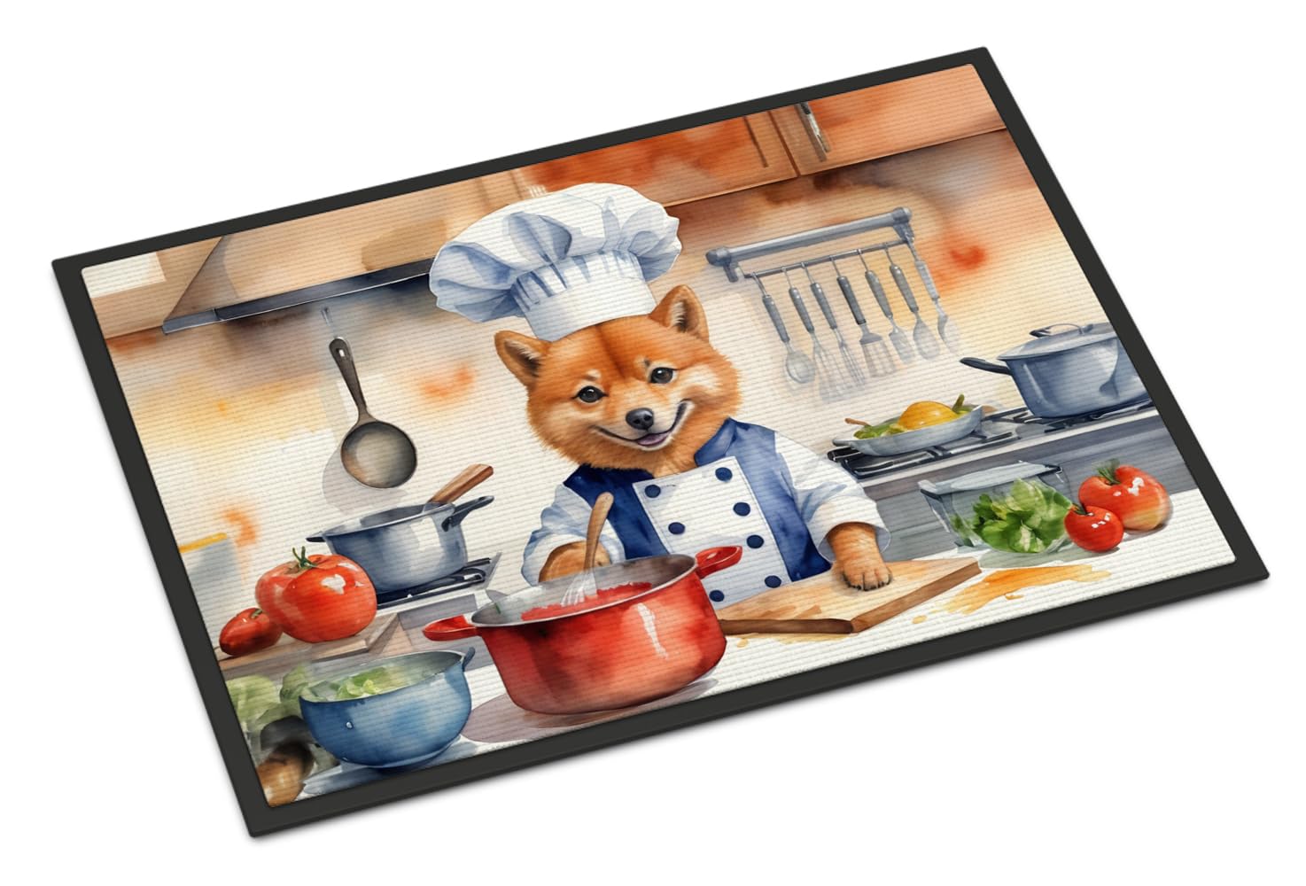 Carolines Treasures DAC6248MAT Finnish Spitz The Chef Doormat Front Door Mat Indoor Outdoor Rugs for Entryway, Non Slip Washable Low Pile, 18H X 27W