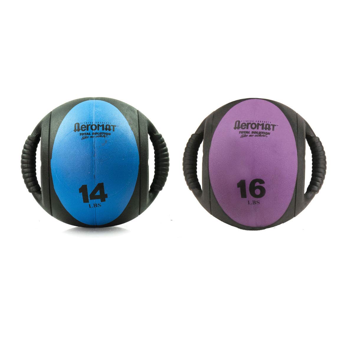 Aeromat 14 lb. Dual Grip Medicine Ball Black/Blue with Dual Grip Power Medicine Ball, 9cm/16-Pound, Black/Purple