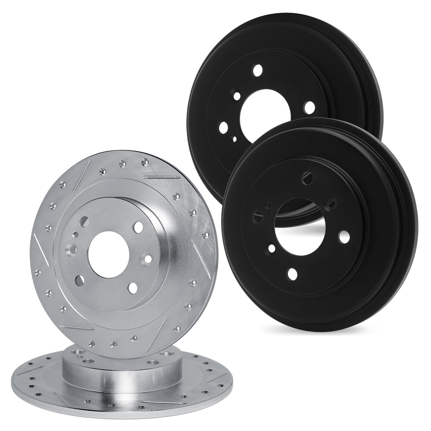 R1 Concepts Drilled and Slotted Silver Disc Brake Rotor and Drum Set WGPN2-31014