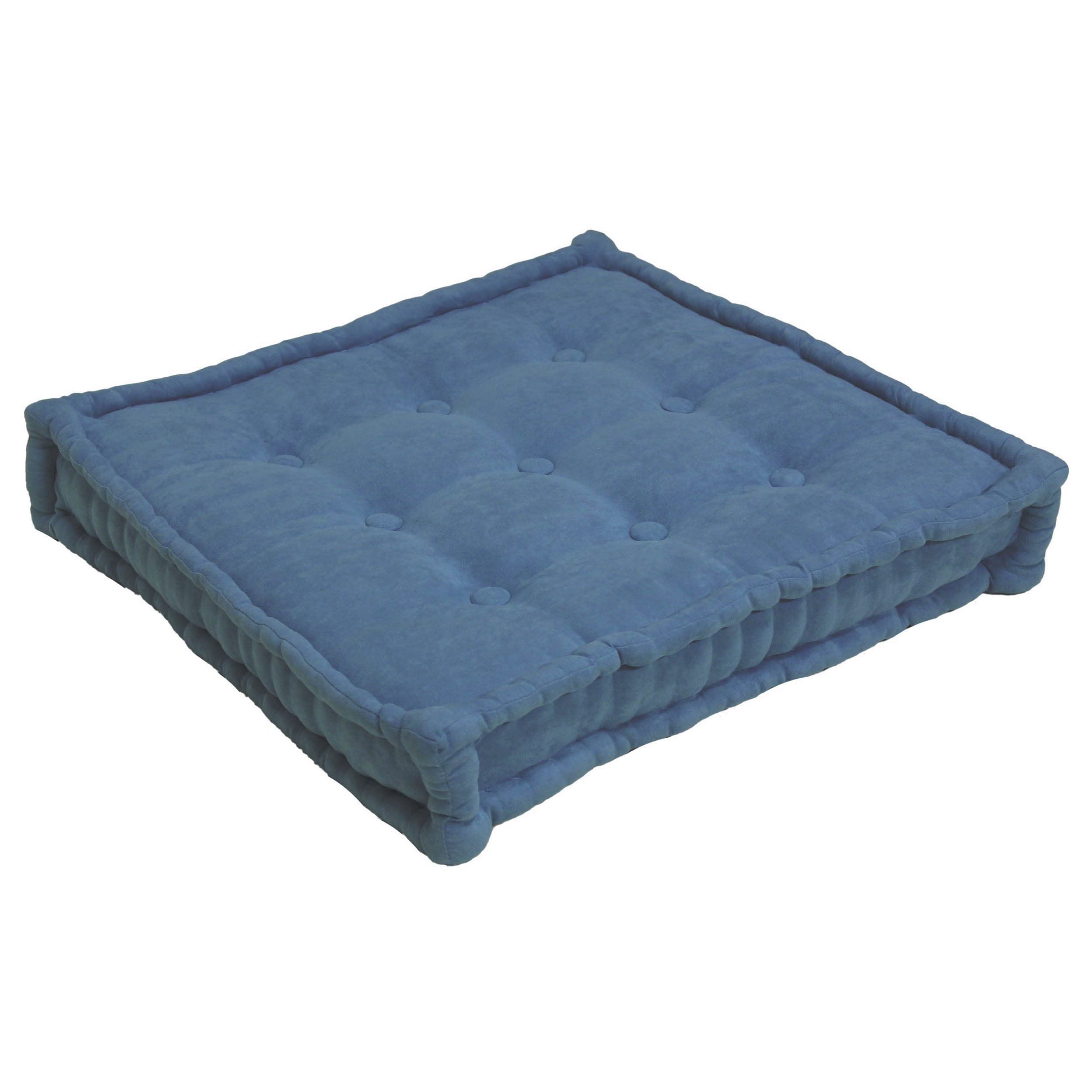 25-inch Square Corder Floor Pillow with Button Tufts - Indigo