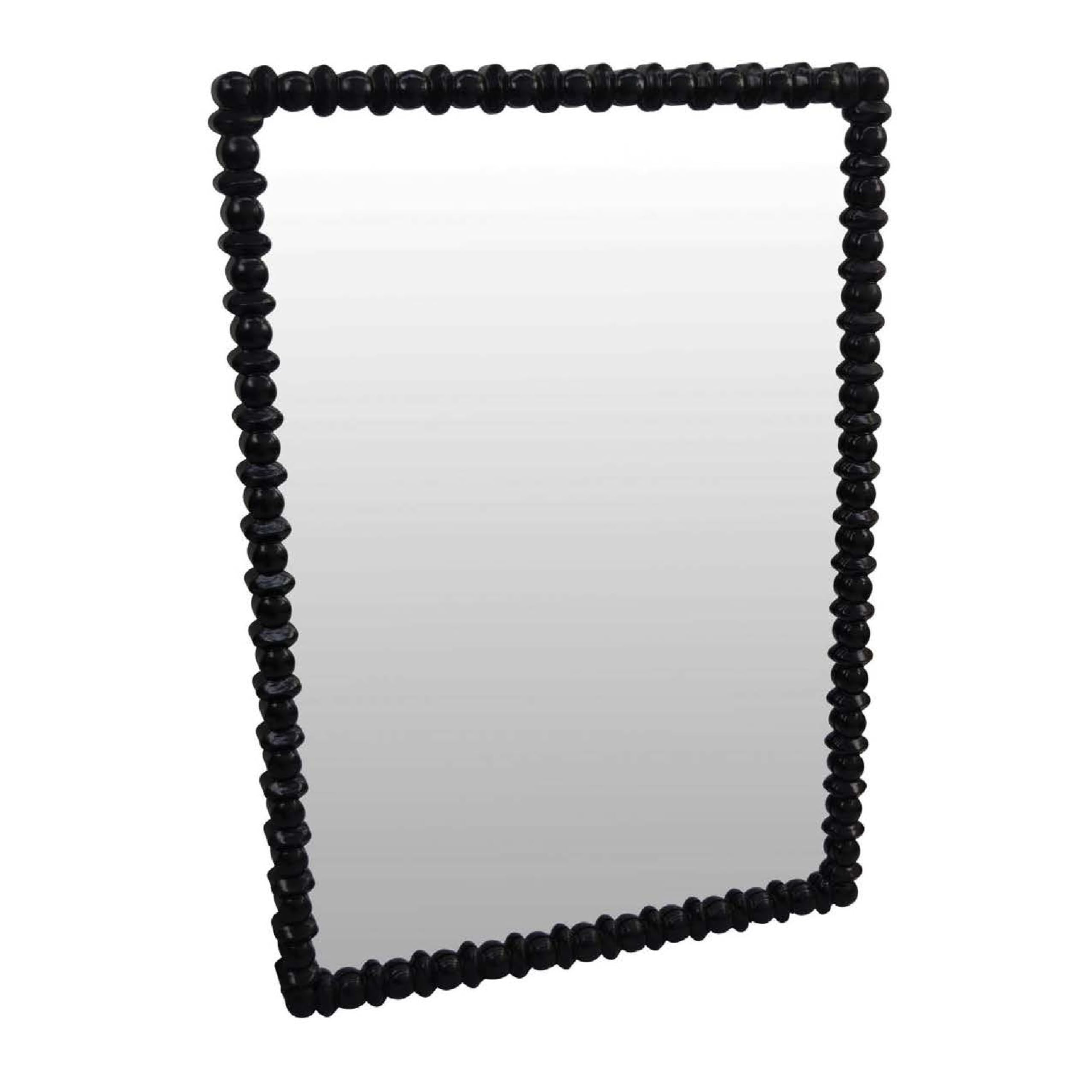Perz Wall Mirror, 42 Inch, Square Frame, Black Beaded Wood Frame