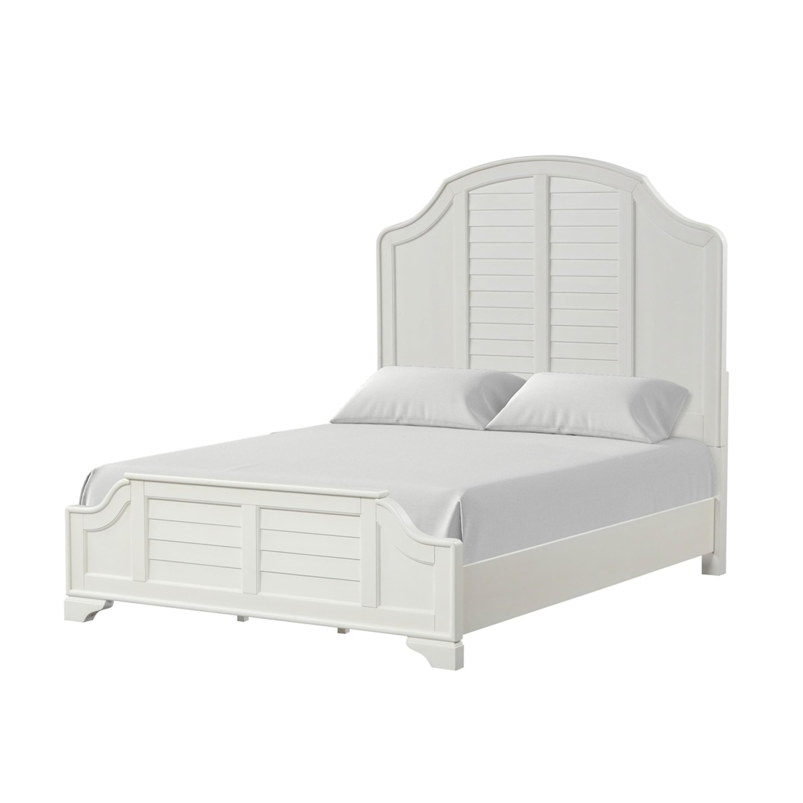 Kyna Queen Bed, Louvered Style and Scalloped Edges, Antique White Wood