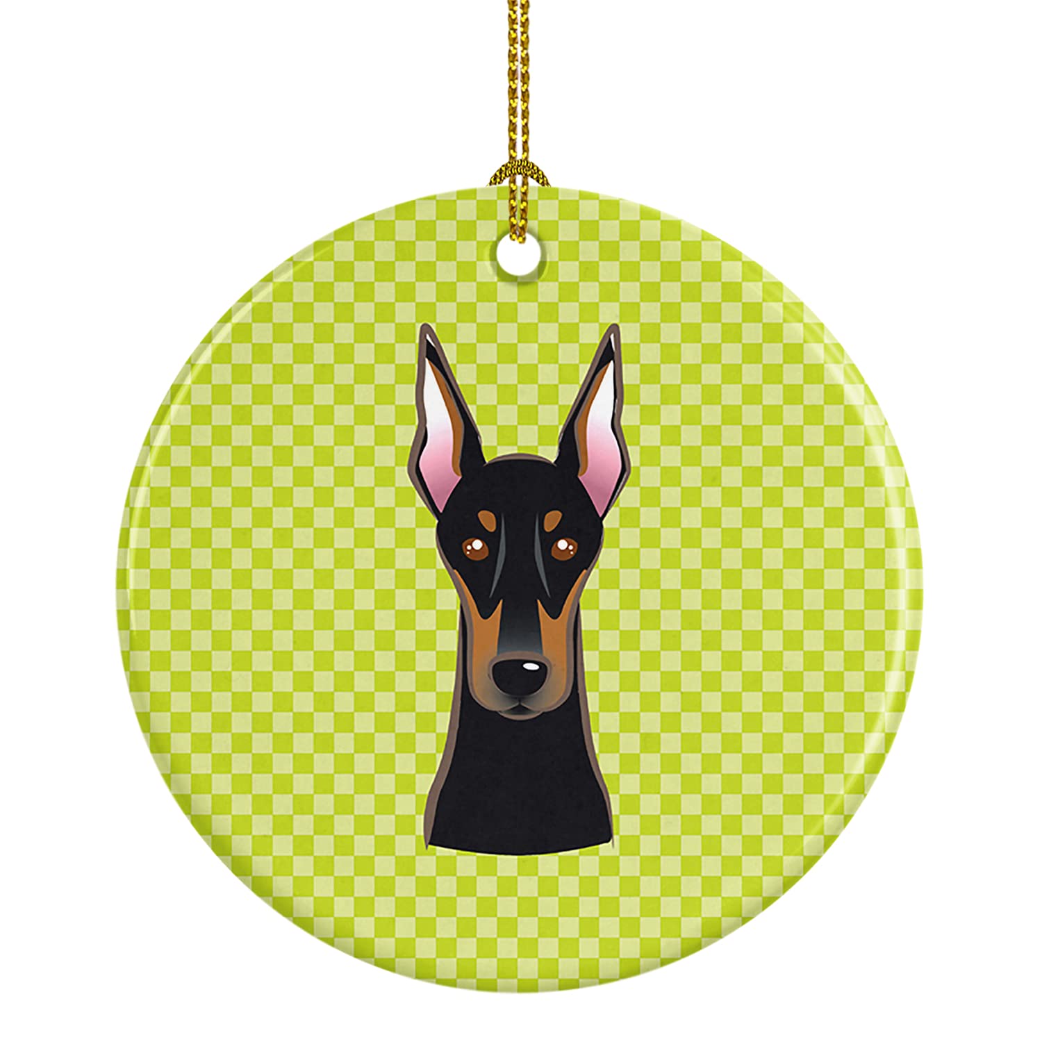 Checkerboard Lime Green Doberman Ceramic Ornament BB1307CO1