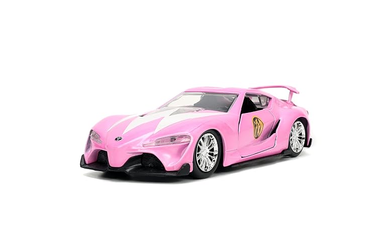 Toyota FT-1 Concept Pink Metallic and Pink Ranger Diecast Figurine Power Rangers ?Hollywood Rides? Series 1/32 Diecast Model Car by Jada