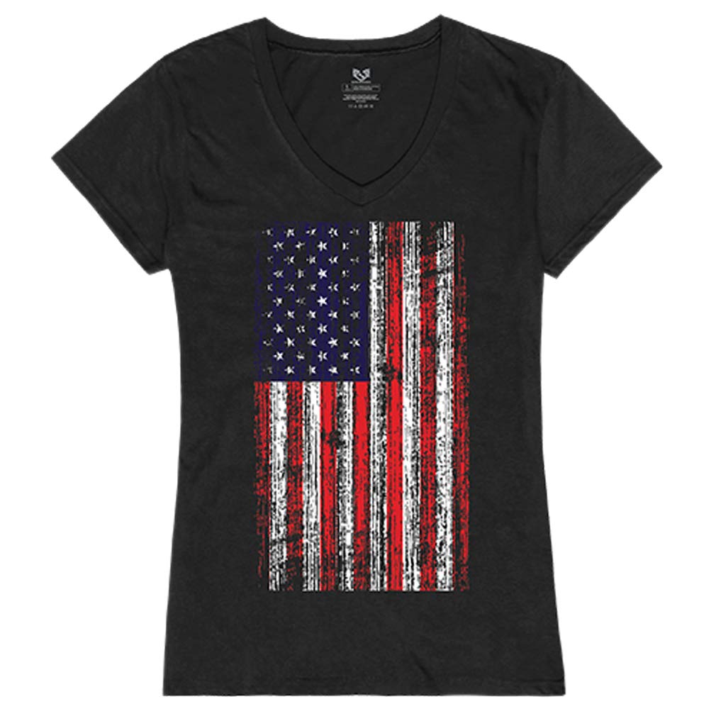 Graphic V-Neck, Distressed Flag,Black, M