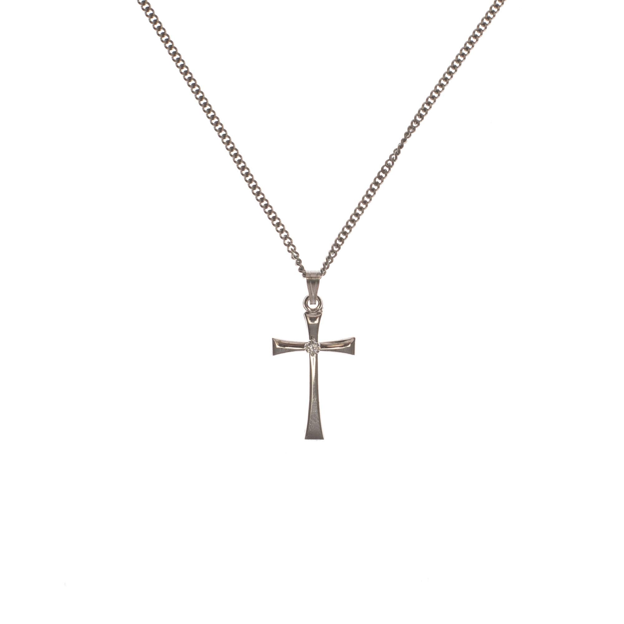Silver Plated Cross With Stone Necklace