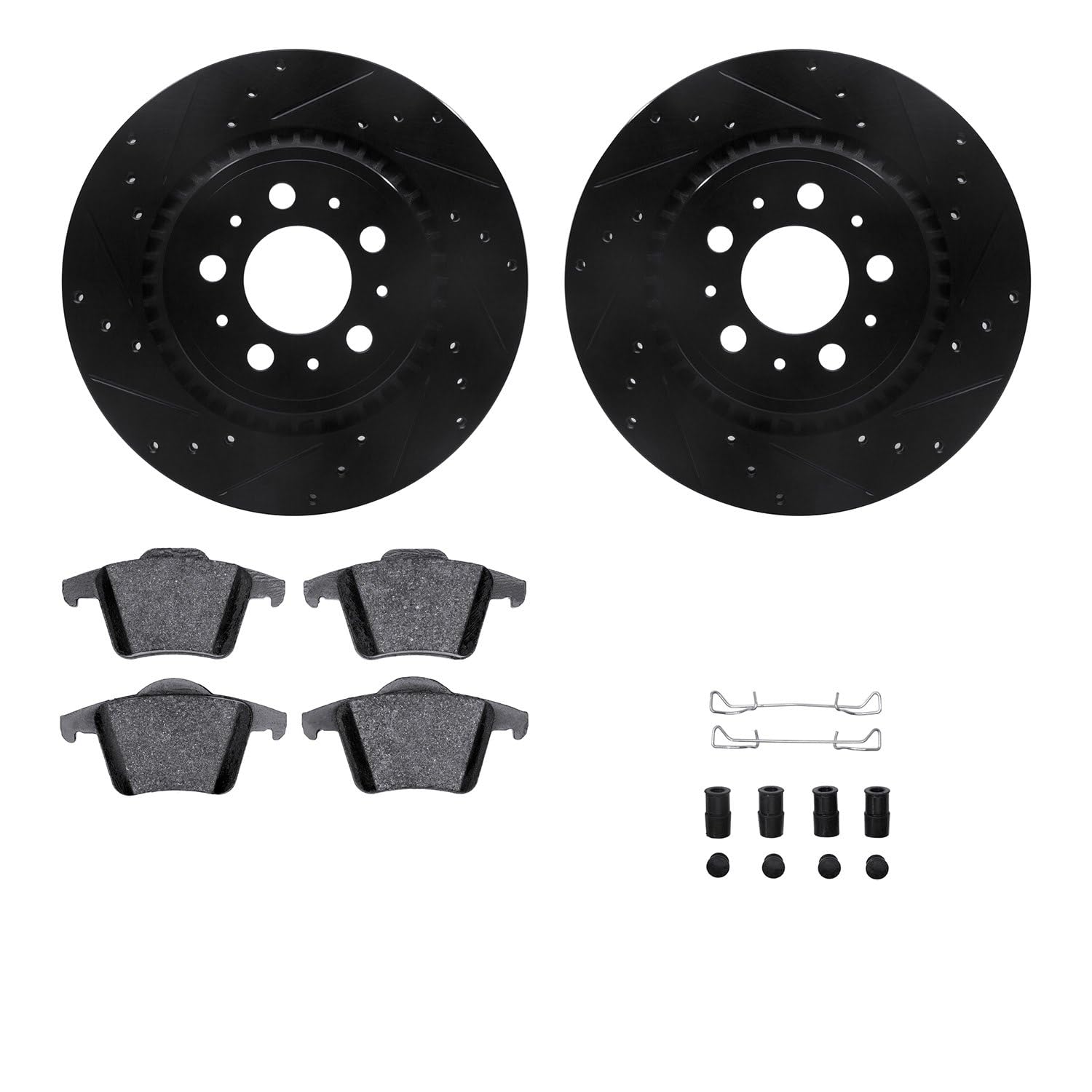 R1 Concepts Drilled and Slotted Black Disc Brake Rotor Set with Semi-Met Pads and Hardware WHYH1-27053