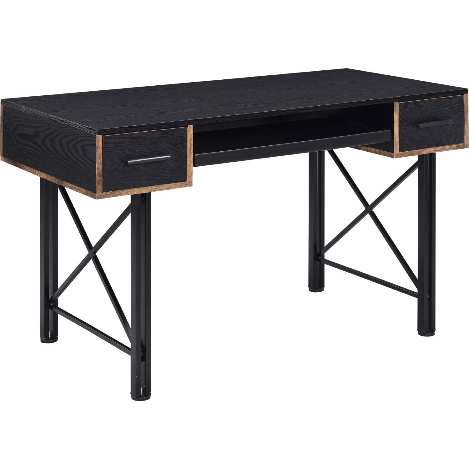 Benjara Bm250324 Computer Desk With 2 Drawers & Keyboard Tray Brown & Black