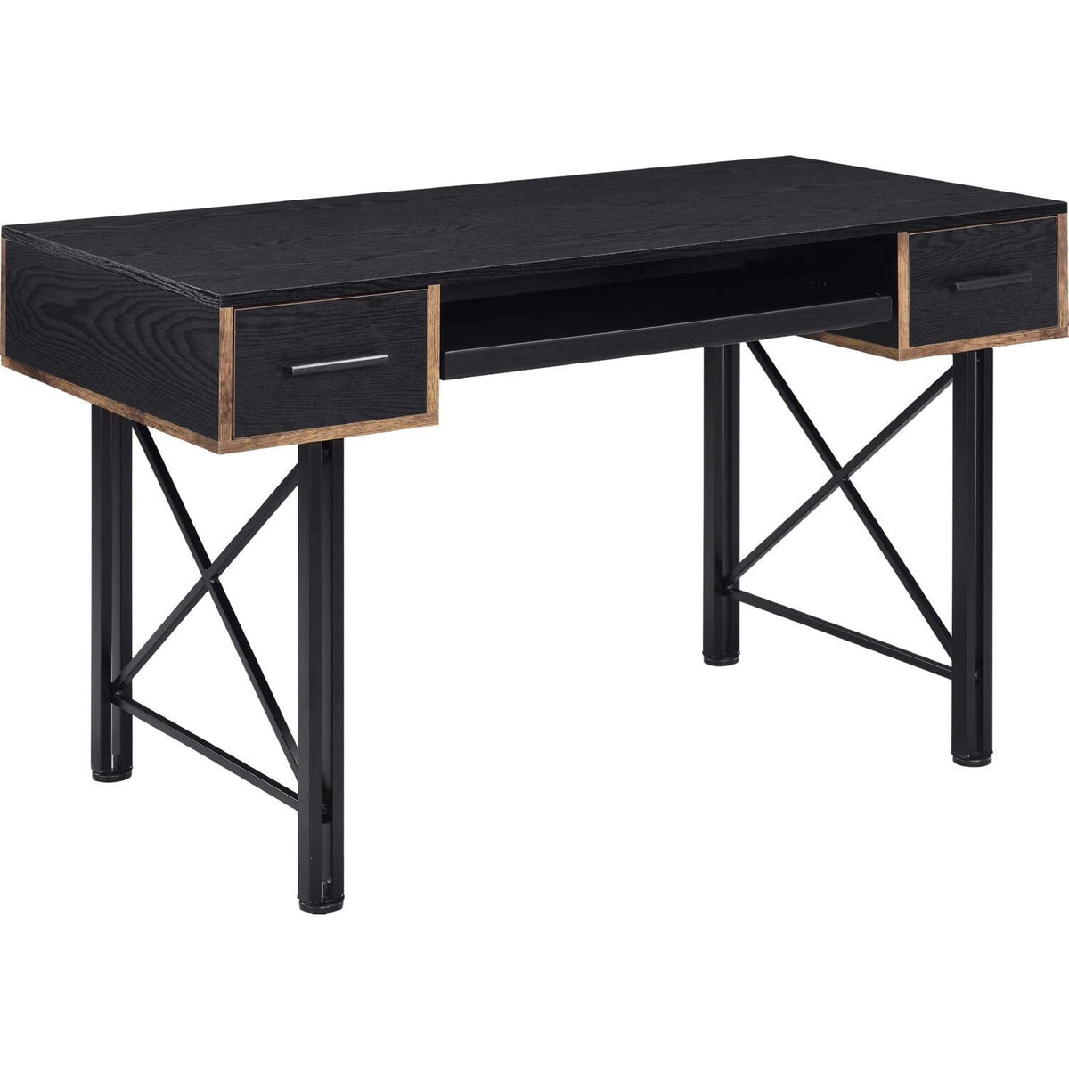 Benjara Bm250324 Computer Desk With 2 Drawers & Keyboard Tray Brown & Black
